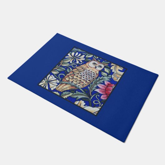 William Morris Owl Tapestry, Beige and Cobalt Blue Deurmat (Schuin)