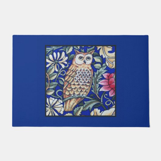 William Morris Owl Tapestry, Beige and Cobalt Blue Deurmat (Voorkant)