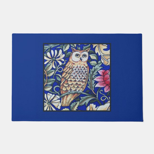 William Morris Owl Tapestry, Beige and Cobalt Blue Deurmat (Voorkant)