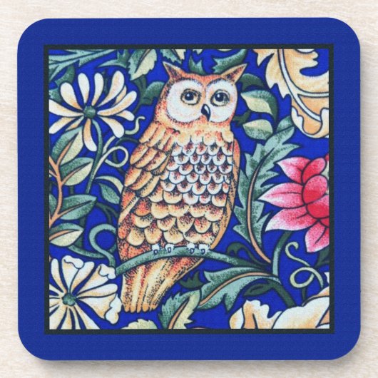 William Morris Owl Tapestry, Beige and Cobalt Blue Drankjes Onderzetter (Voorkant)