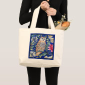 William Morris Owl Tapestry, Beige and Cobalt Blue Grote Tote Bag (Voorkant (product))