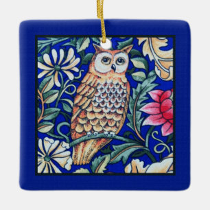 William Morris Owl Tapestry, Beige and Cobalt Blue Keramisch Ornament