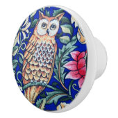 William Morris Owl Tapestry, Beige and Cobalt Blue Keramische Knop (Rechts)