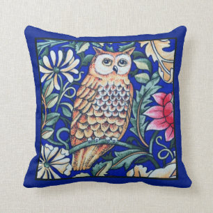 William Morris Owl Tapestry, Beige and Cobalt Blue Kussen