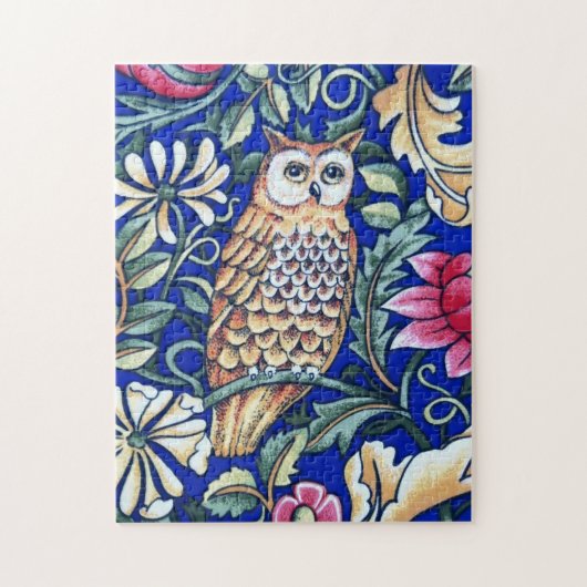 William Morris Owl Tapestry, Beige and Cobalt Blue Legpuzzel (Verticaal)
