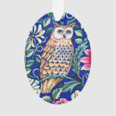 William Morris Owl Tapestry, Beige and Cobalt Blue Ornament (achterkant)