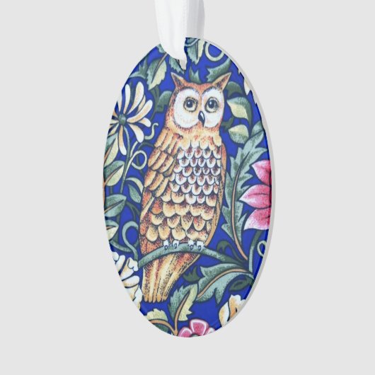 William Morris Owl Tapestry, Beige and Cobalt Blue Ornament (voorkant)