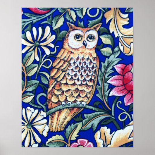 William Morris Owl Tapestry, Beige and Cobalt Blue Poster (Voorkant)