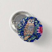 William Morris Owl Tapestry, Beige and Cobalt Blue Ronde Button 3,2 Cm (Voorkant /achterkant)