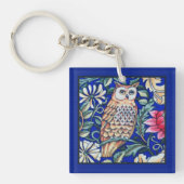 William Morris Owl Tapestry, Beige and Cobalt Blue Sleutelhanger (Voorkant)