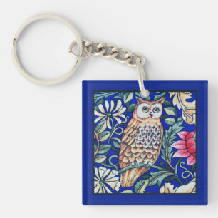 William Morris Owl Tapestry, Beige and Cobalt Blue Sleutelhanger