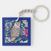 William Morris Owl Tapestry, Beige and Cobalt Blue Sleutelhanger (Achterkant)