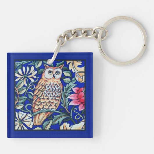 William Morris Owl Tapestry, Beige and Cobalt Blue Sleutelhanger (Achterkant)