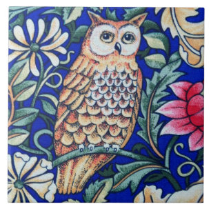 William Morris Owl Tapestry, Beige and Cobalt Blue Tegeltje