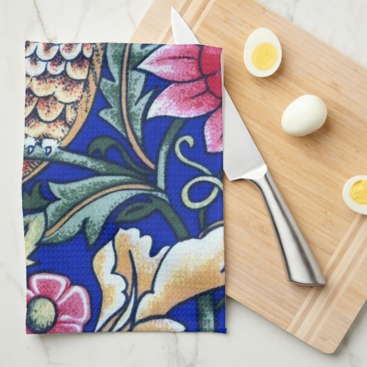 William Morris Owl Tapestry, Beige and Cobalt Blue Theedoek (Quarter Fold)