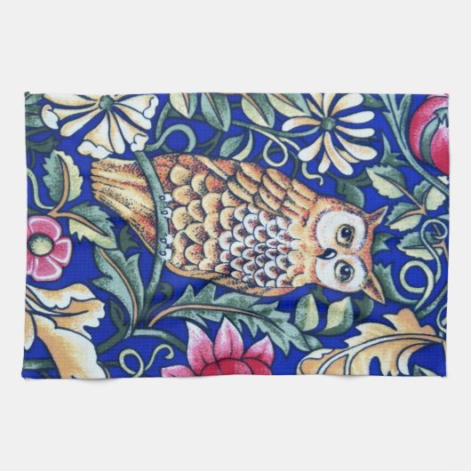 William Morris Owl Tapestry, Beige and Cobalt Blue Theedoek (Horizontaal)