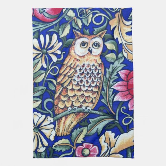 William Morris Owl Tapestry, Beige and Cobalt Blue Theedoek (Verticaal)