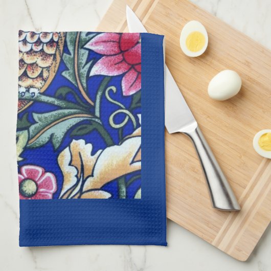 William Morris Owl Tapestry, Beige and Cobalt Blue Theedoek (Quarter Fold)