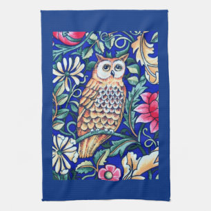 William Morris Owl Tapestry, Beige and Cobalt Blue Theedoek