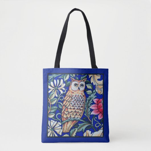 William Morris Owl Tapestry, Beige and Cobalt Blue Tote Bag (Voorkant)