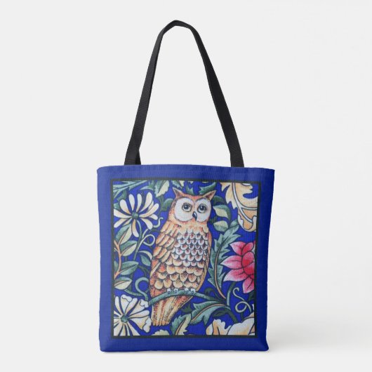 William Morris Owl Tapestry, Beige and Cobalt Blue Tote Bag (Achterkant)
