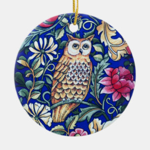 William Morris Owl Tapestry, Beige en Blauwe Ronde Keramisch Ornament