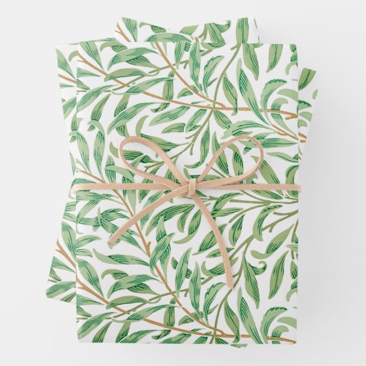 William Morris Pastel Green Willow Leaf Branches Inpakpapier Vel (In situ)