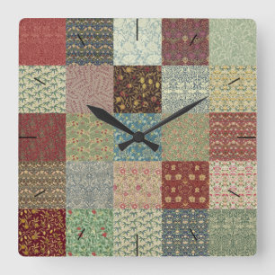 William Morris Patchwork Quilt Timepart Vierkante Klok
