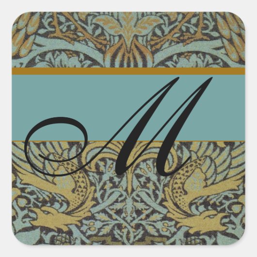 William Morris Patroon Monogram Bruiloft Stickers (Voorkant)