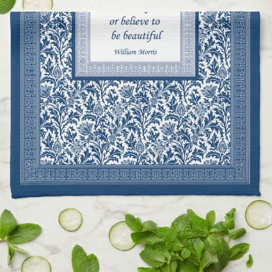William Morris Pattern en Quotation Elegant Blue Theedoek (Gevouwen)