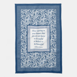 William Morris Pattern en Quotation Elegant Blue Theedoek