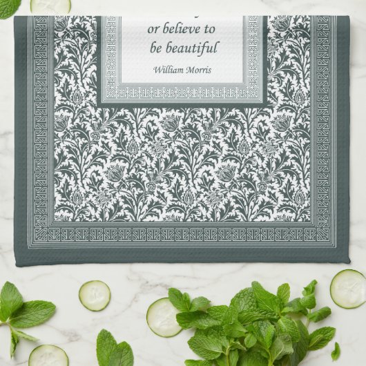 William Morris Pattern en Quotation Elegant Green Theedoek (Gevouwen)