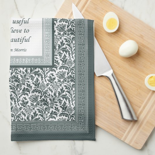 William Morris Pattern en Quotation Elegant Green Theedoek (Quarter Fold)
