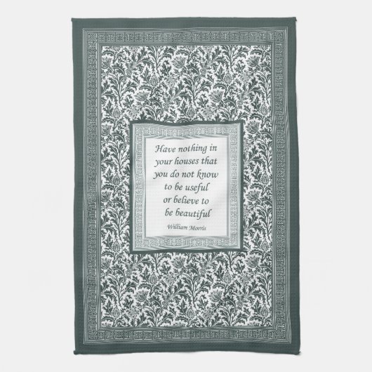 William Morris Pattern en Quotation Elegant Green Theedoek (Verticaal)