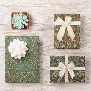 William Morris Pattern Floral Green Inpakpapier Vel