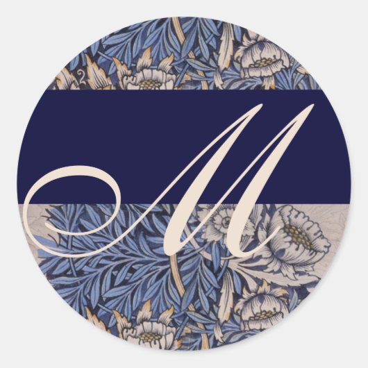 William Morris Pattern Monogram Bruiloft Sticker (Voorkant)
