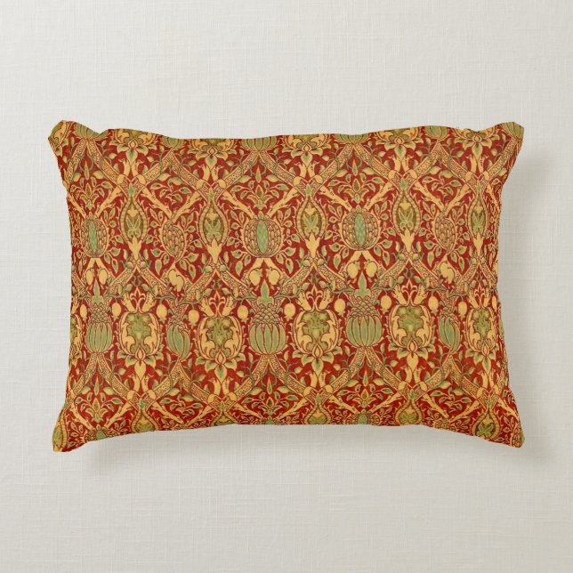 William Morris Pattern Red Turquoise Gold Accent Kussen (Voorkant)