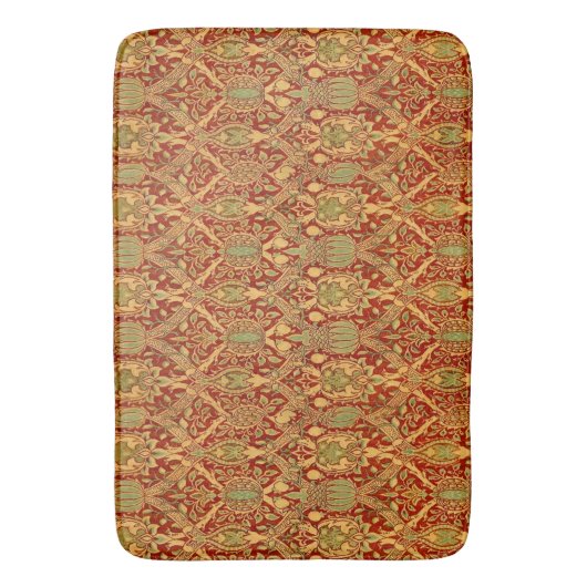 William Morris Pattern Red Turquoise Gold Badmat (Voorkant Verticaal)