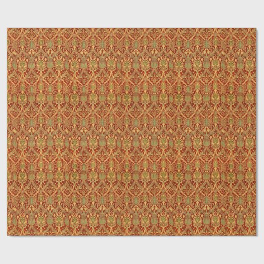  William Morris Pattern Red Turquoise Gold Cadeaupapier (Vlak)