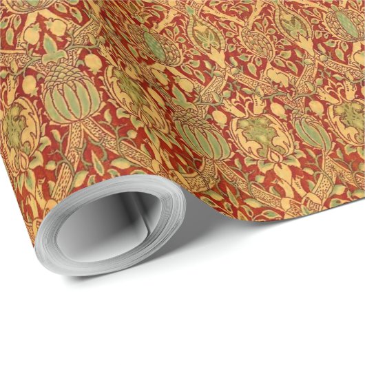  William Morris Pattern Red Turquoise Gold Cadeaupapier (Rol Hoek)