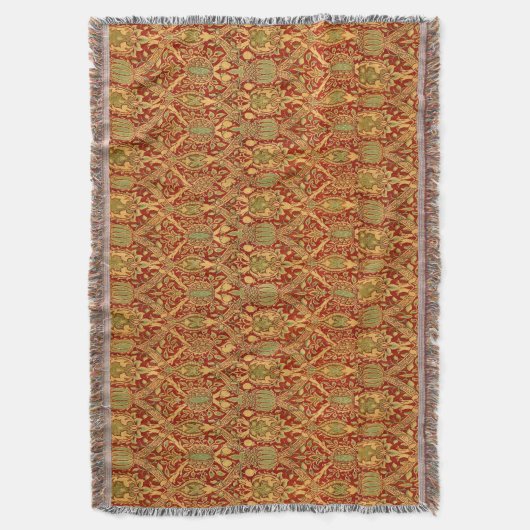  William Morris Pattern Red Turquoise Gold Deken (Voorkant Verticaal)