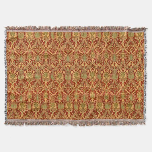 William Morris Pattern Red Turquoise Gold Deken (Voorkant)