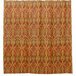 William Morris Pattern Red Turquoise Gold Douchegordijn