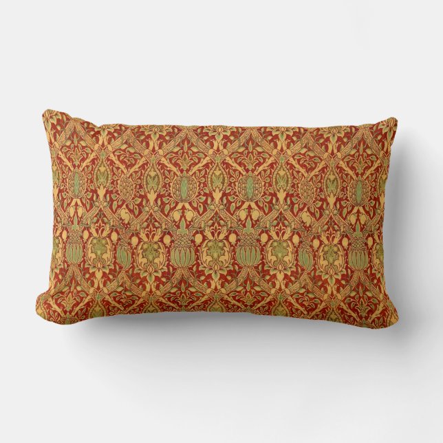  William Morris Pattern Red Turquoise Gold Kussen (Voorkant)