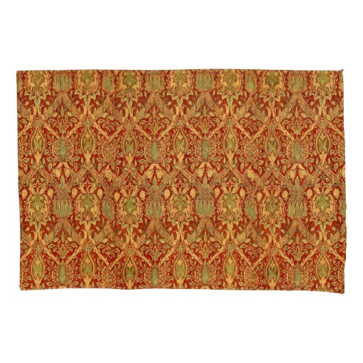 William Morris Pattern Red Turquoise Gold Kussensloop (Voorkant-Links)