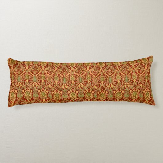William Morris Pattern Red Turquoise Gold Lichaamskussen (Achterkant)