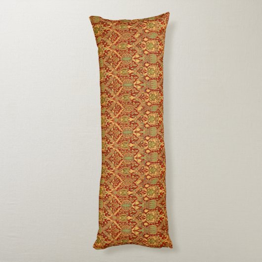 William Morris Pattern Red Turquoise Gold Lichaamskussen (Achterkant (Verticaal))