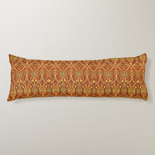 William Morris Pattern Red Turquoise Gold Lichaamskussen (Voorkant)