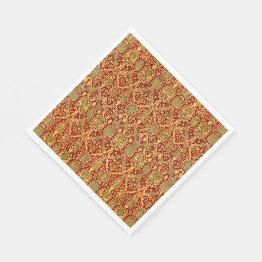  William Morris Pattern Red Turquoise Gold Servet (Hoek)