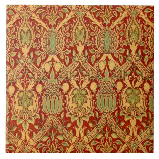 William Morris Pattern Red Turquoise Gold Tegeltje